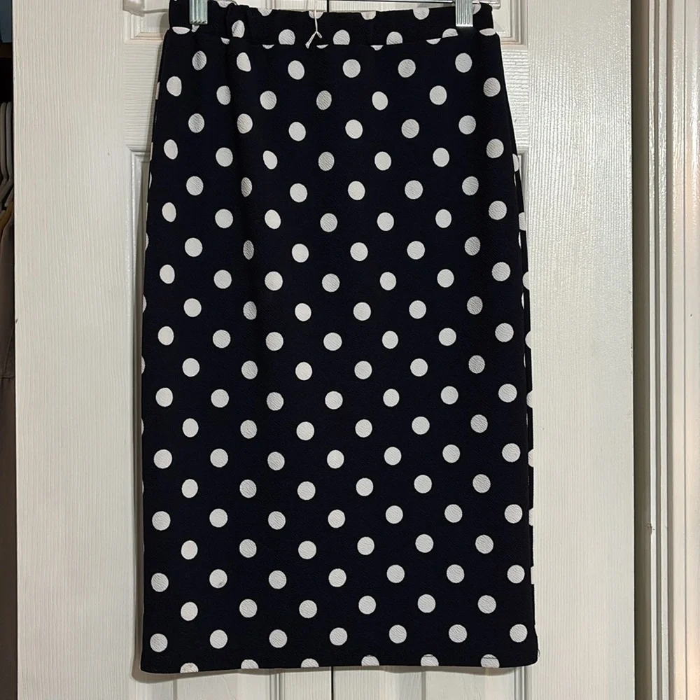 MOA Collection Women's Polka Dot Elastic Waistband Stretch Pencil Midi Skirt
